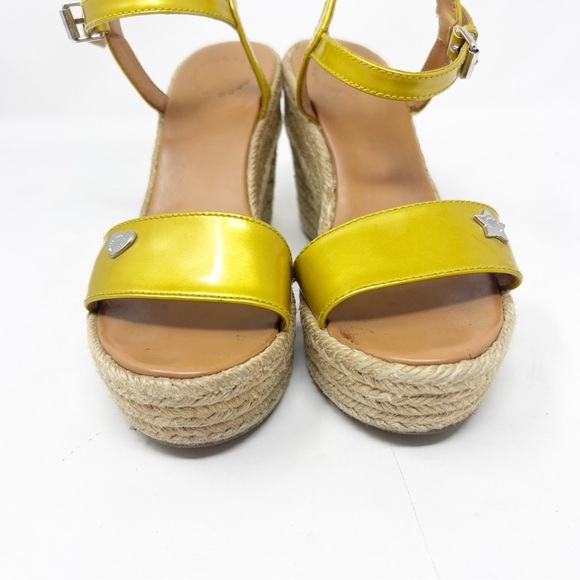 MARC BY MARC JACOBS YELLOW STARS AND HEARTS ESPADRILLE WEDGE SANDALS SZ 37.5/7.5 - Picture 3 of 11